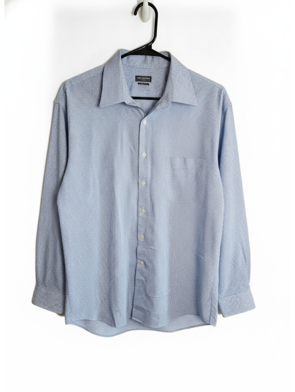 Van Heusen Flex Regular Fit Men's Dress Shirt 17x32/33 Light Blue Striped